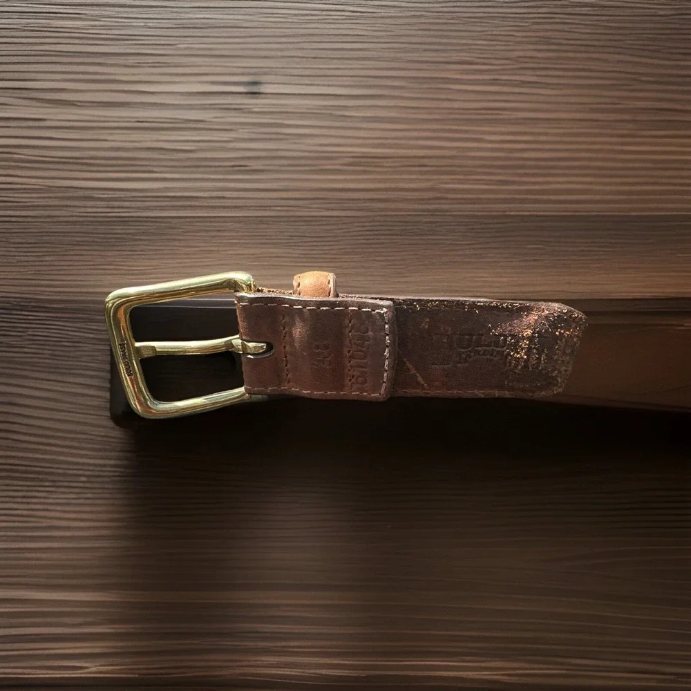 Duluth Trading Co Leather & Fabric Belt Men's Size 48 Brown Striped‎